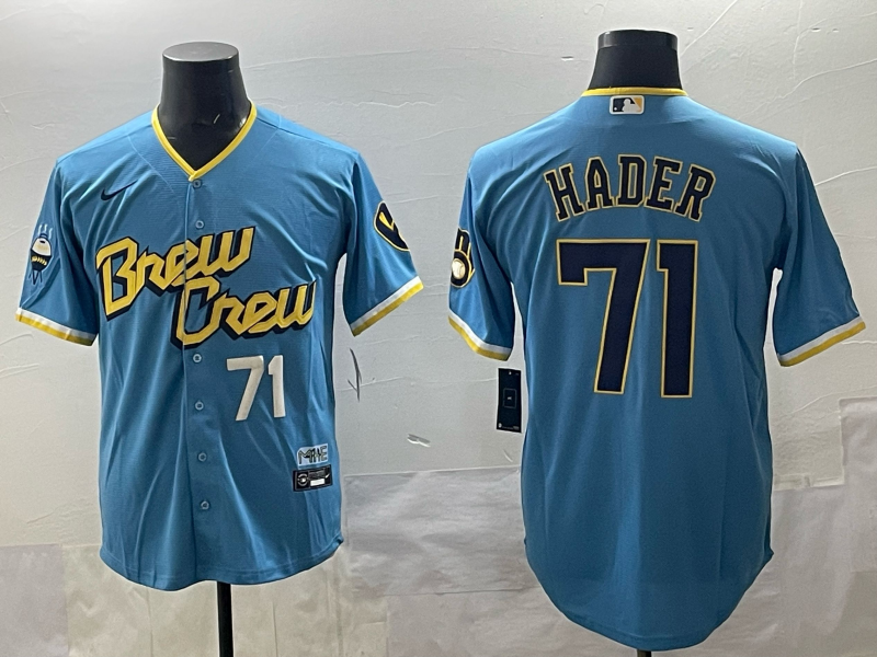 Men 2025 Milwaukee Brewers #71 Hader blue Nike MLB Jersey style 003